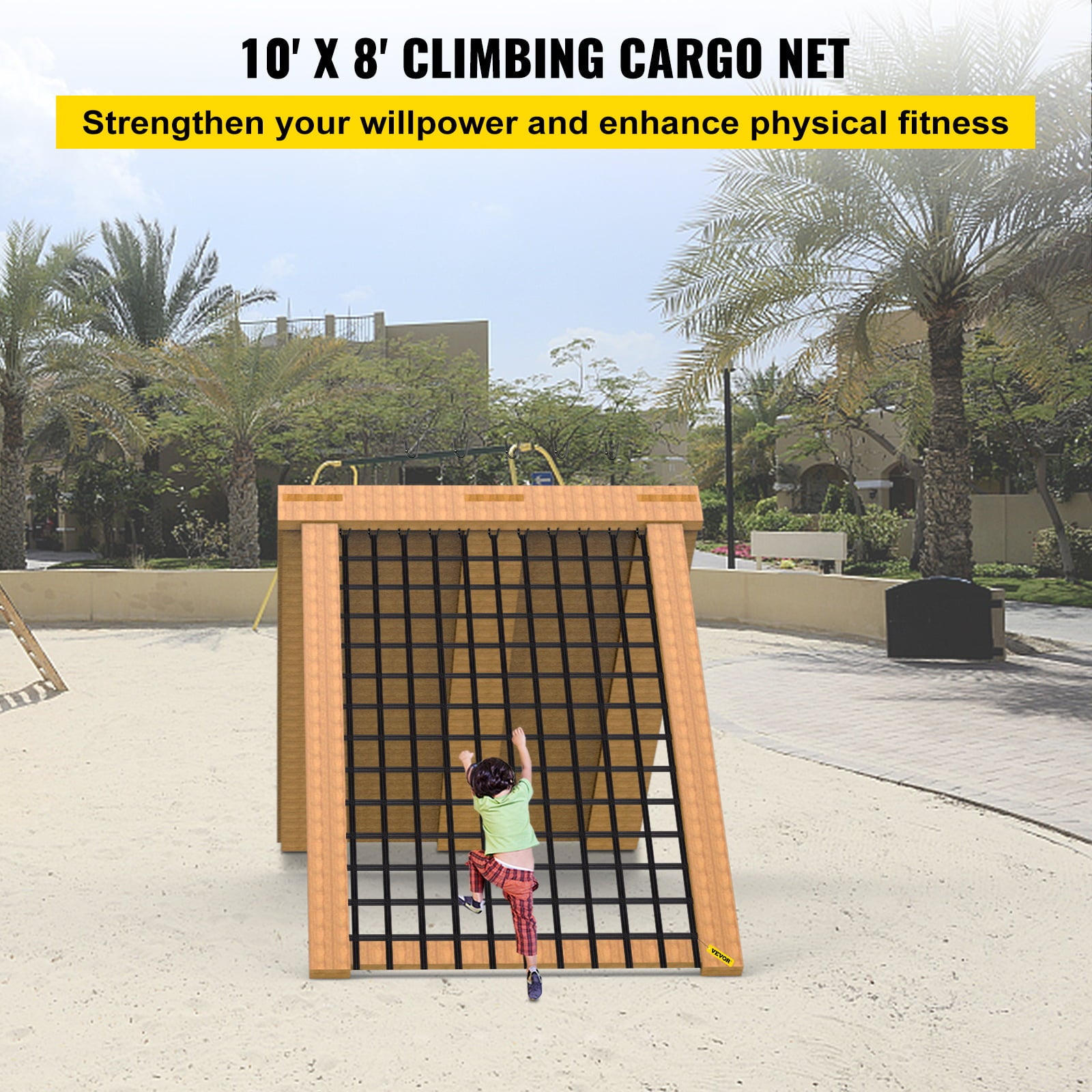 VEVOR Climbing Cargo Net Climbing Net 10' x 8' Playground Rope Ladder Swingset