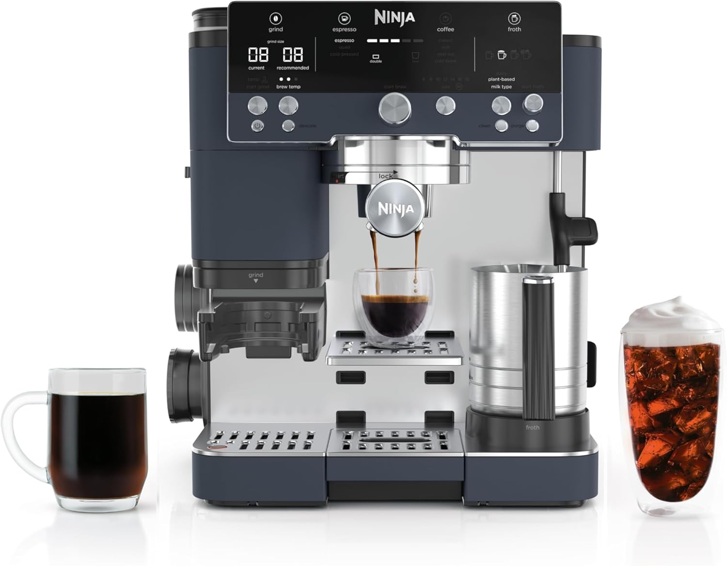 Ninja LUXE CAFÉ Premier Series, máquina de expresso, máquina de café a gotas e cerveja rápida a frio, moinho integrado, manuseio assistido, batedor mãos livres, para cappuccinos e lattes, laticínios