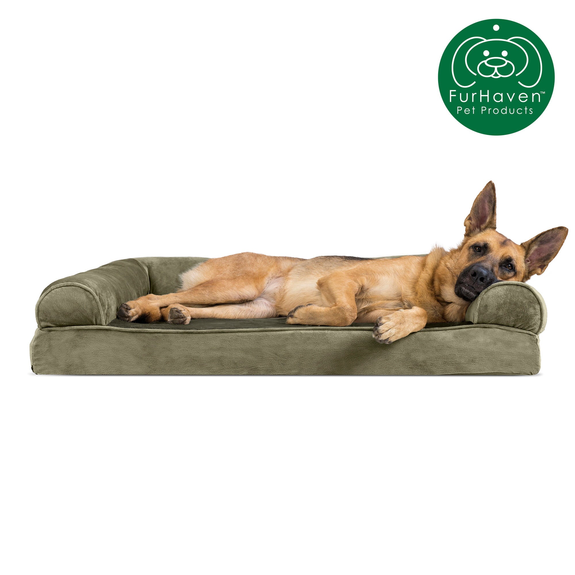 FurHaven Pet Products | Memory Foam Faux Fur and Velvet Sofa Pet Bed for Dogs and Cats - Dark Sage， Jumbo