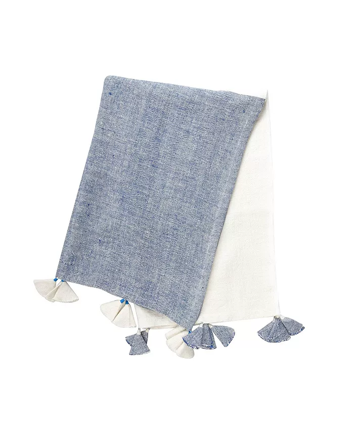Anaya Home Chambray Colorblocked Linen Blanket With Tassels