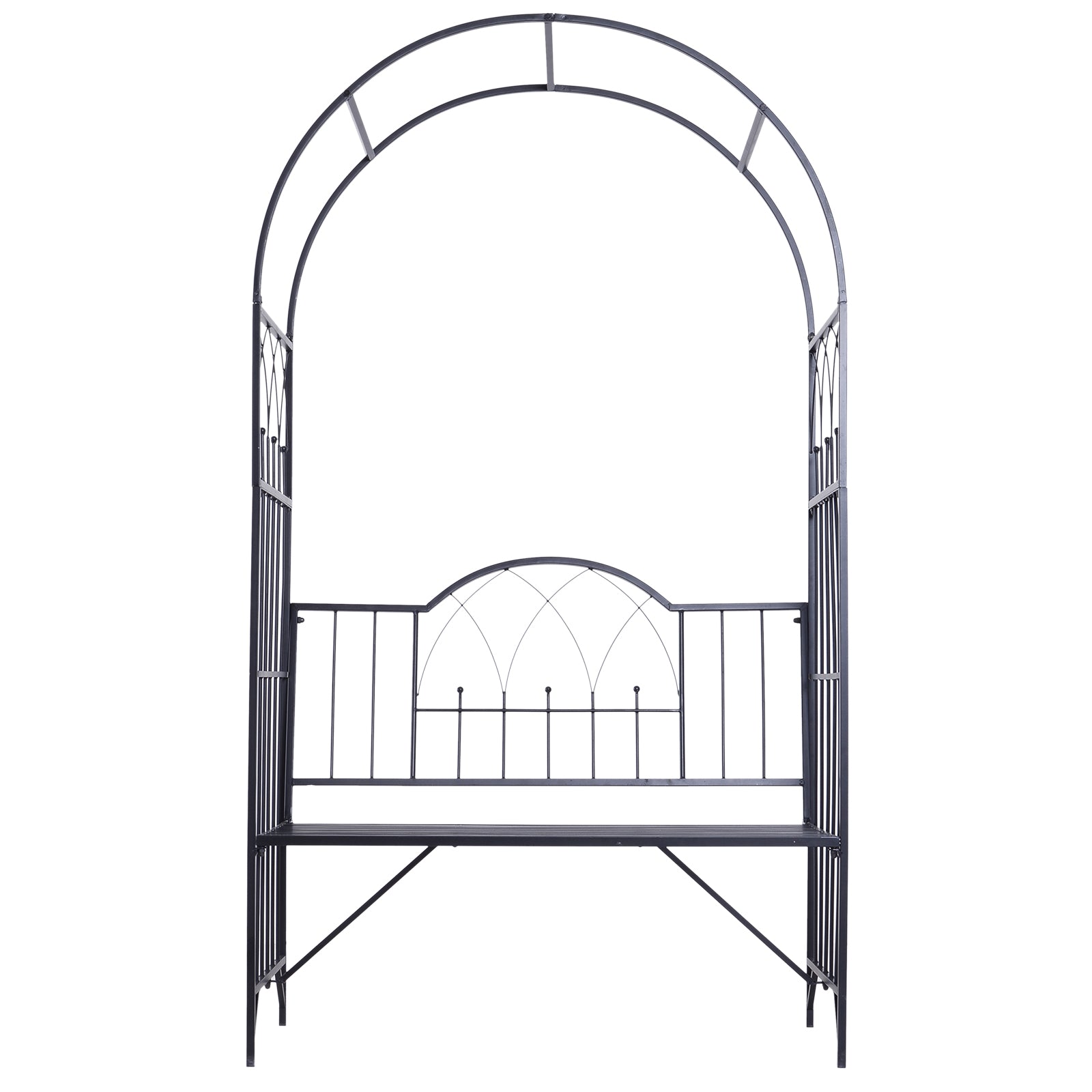 43” Steel Metal Outdoor Garden Arbor Arch with Bench Seat - Black