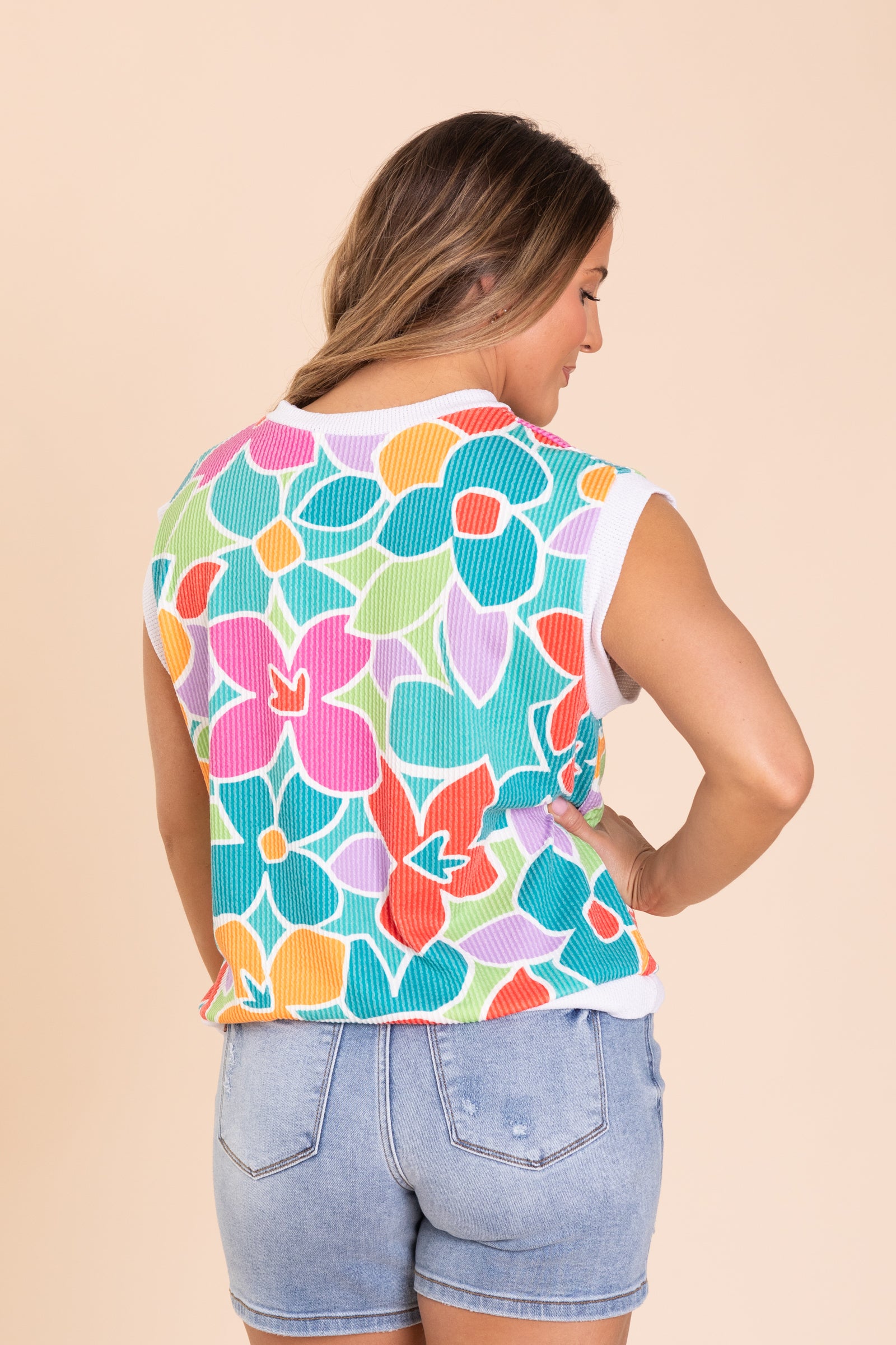 Ribbed Floral Abstract Knit Top