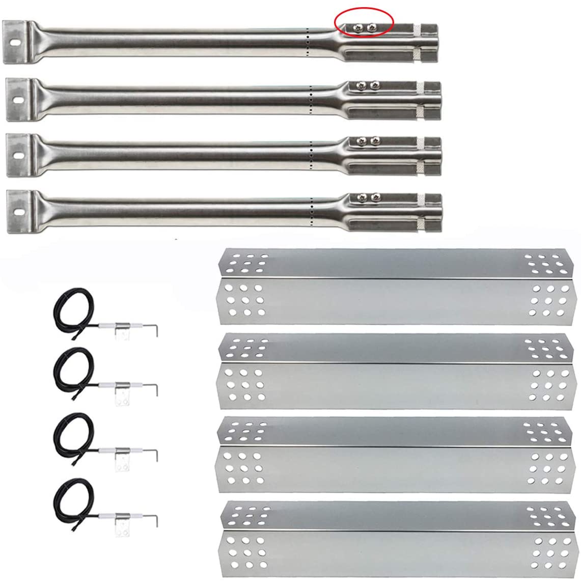 Repair Kit for Master Forge 1010037, 1010048 4 Burner Gas Grills, Burners, Heat Plates, Igniters Set
