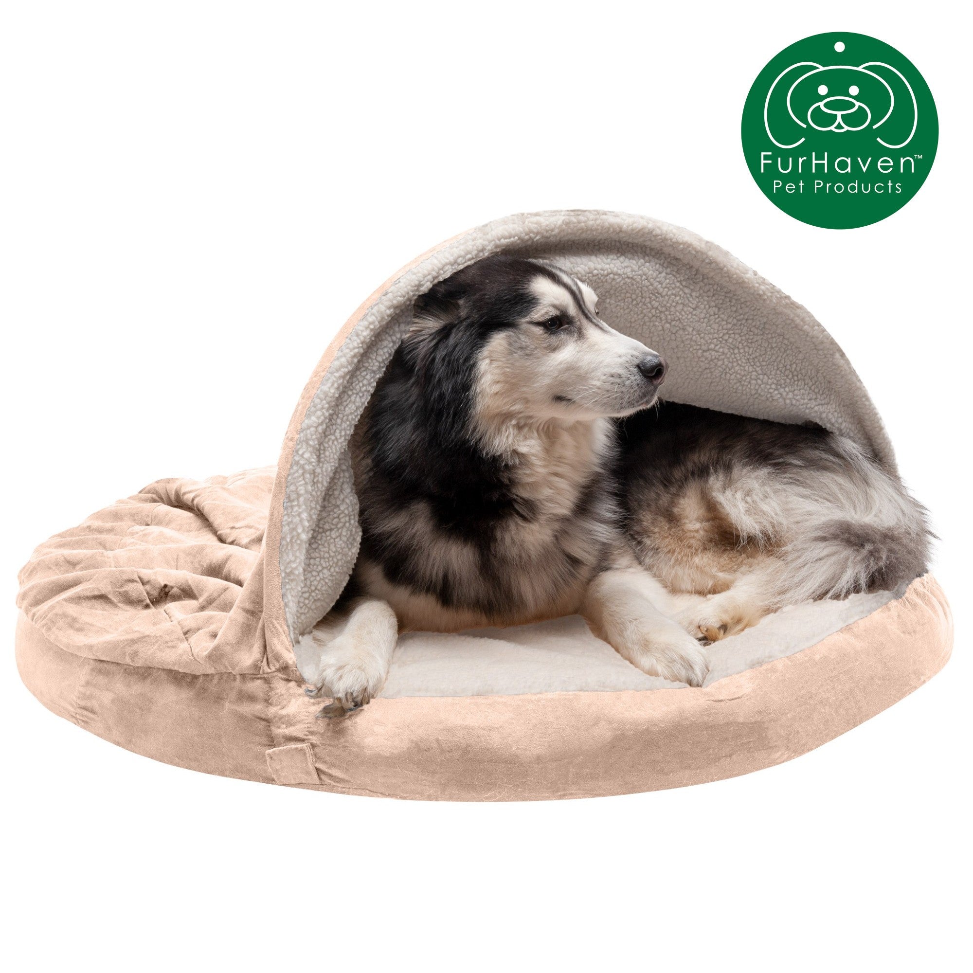FurHaven | Memory Foam Faux Sheepskin Snuggery Burrow Pet Bed for Dogs and Cats， Cream， 44-Inch