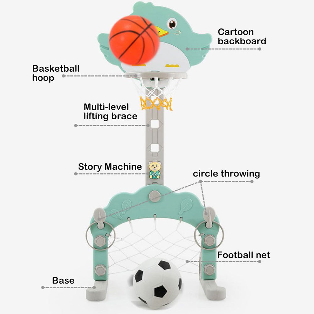 Transer Height Adjustable Basketball Set Portable Basketball System Kids 3-in-1 Basketball Hoop Stand w/Basketball，Ring Toss，Soccer Best Gift For Baby Kids Boys Girls For Outdoor Play Sport