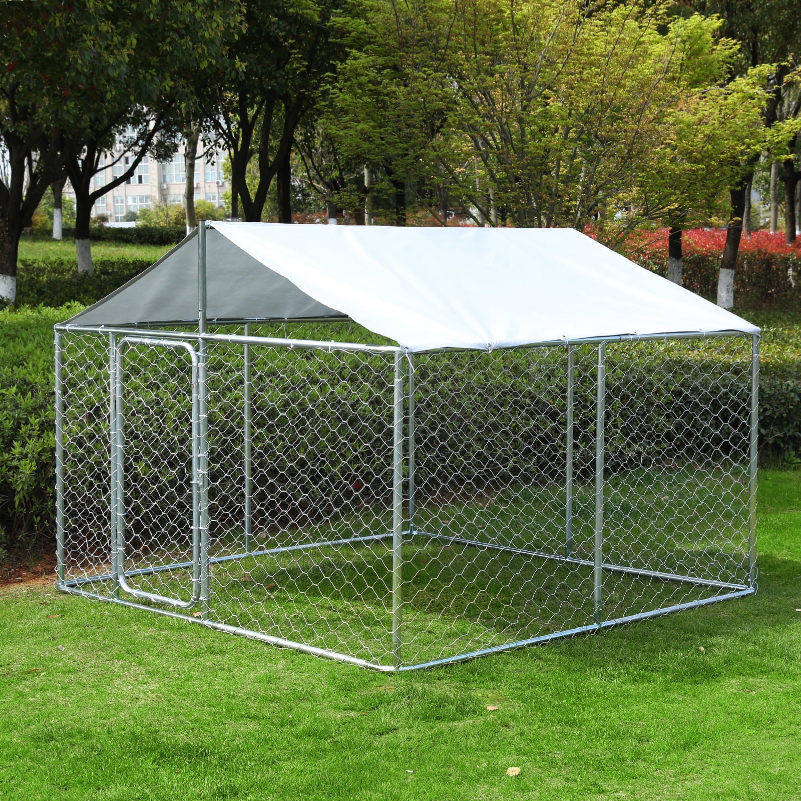 Outside Dog Kennels for Large Dogs Playpen， Dog Kennel Outdoor with UV-Resistant Waterproof Cover， Outdoor Dog Fence Crate for Backyard