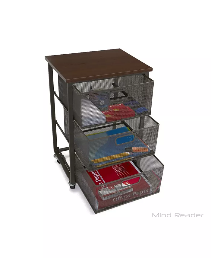 Mind Reader Rolling Storage Cart with 3 Drawers， File Storage Cart， Utility Cart， Office Cart Drawer Storage， Bathroom Storage