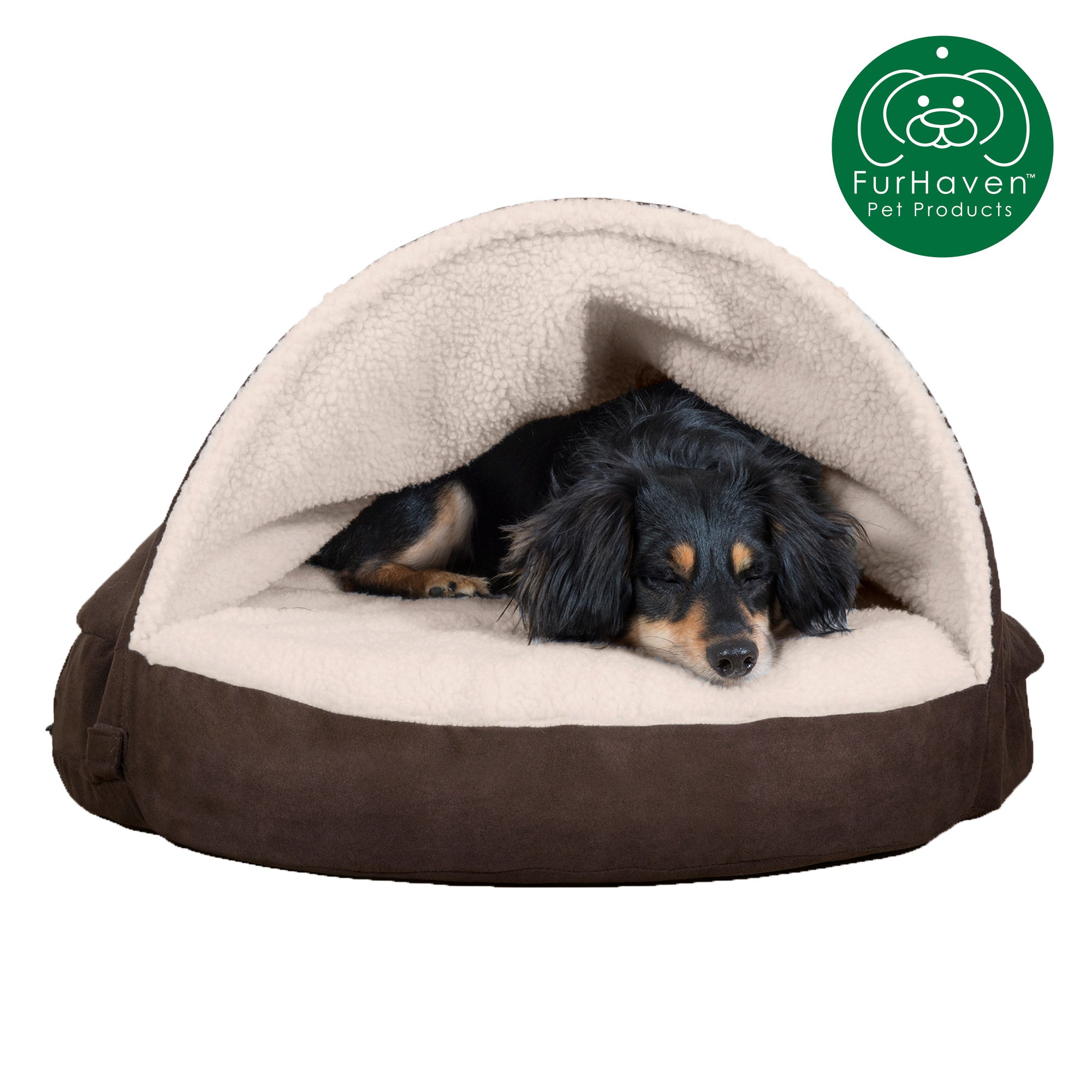 FurHaven | Cooling Gel Faux Sheepskin Snuggery Pet Bed for Dogs and Cats， Espresso， 26-Inch