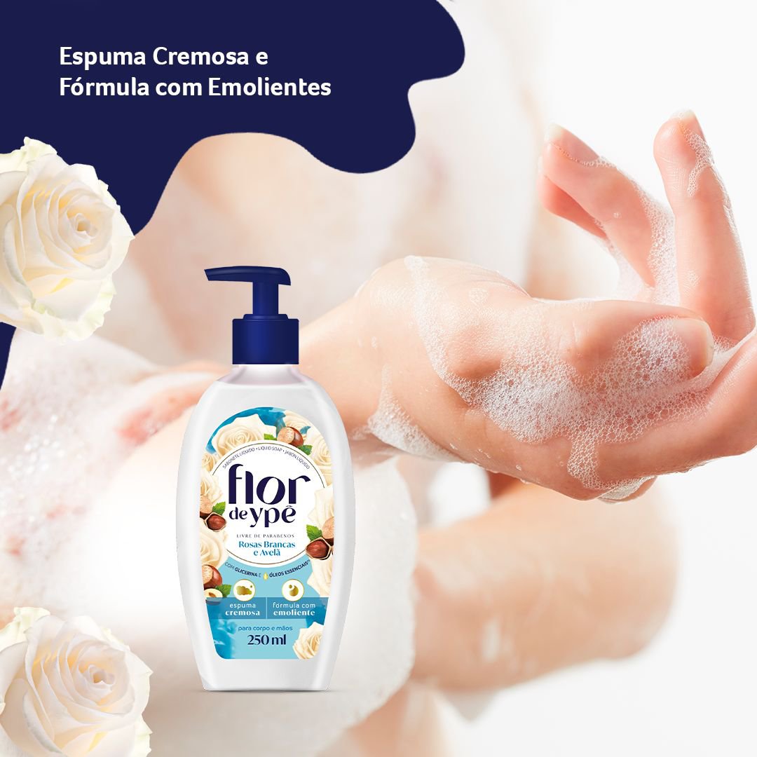 Sabonete Liquido Flor de Ype Rosas Brancas e Avela Pump 250ml