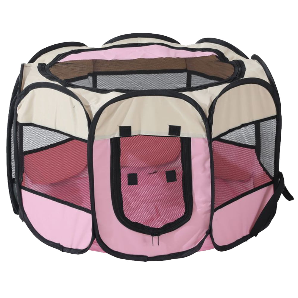 Feelers Pet Playpen Dog Fence Portable Foldable Cat Cage Safe Guard for Indoor Outdoor， Pink， S