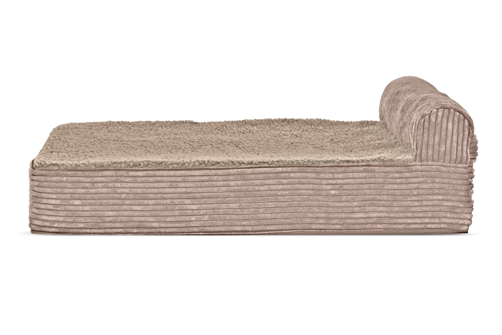 FurHaven | Memory Foam Corduroy Faux Fleece and Corduroy Chaise Lounge Pet Bed for Dogs and Cats， Sandstone， Small