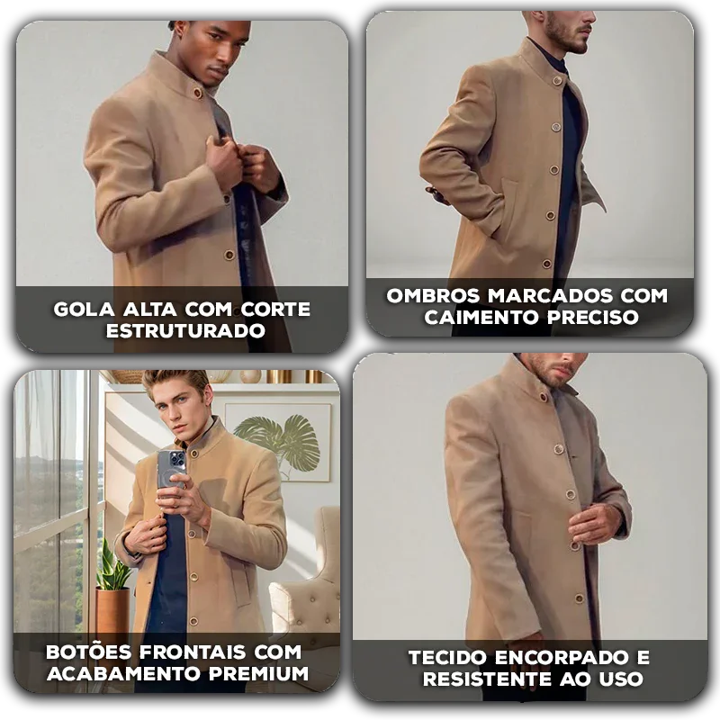 Casaco Vittorio Saville™ com Gola Alta e Estrutura de Alfaiataria / Imponência e Estilo Refinado em Todos os Detalhes!