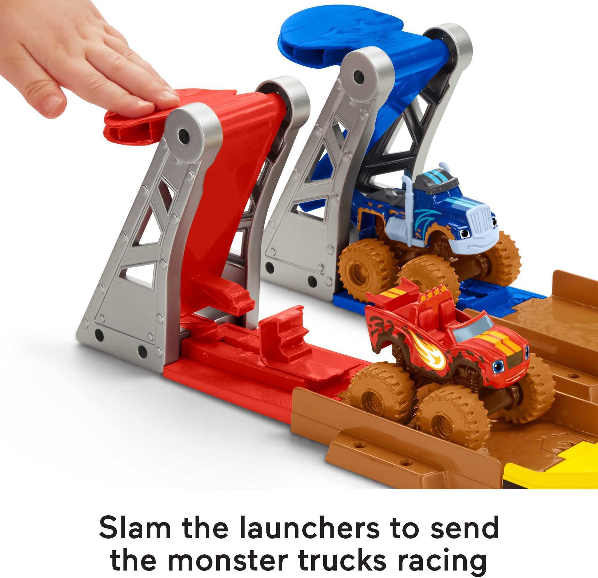 Fisher-Price Blaze and the Monster Machines Mud Pit Race Track Playset with 2 Toy Trucks and Slime