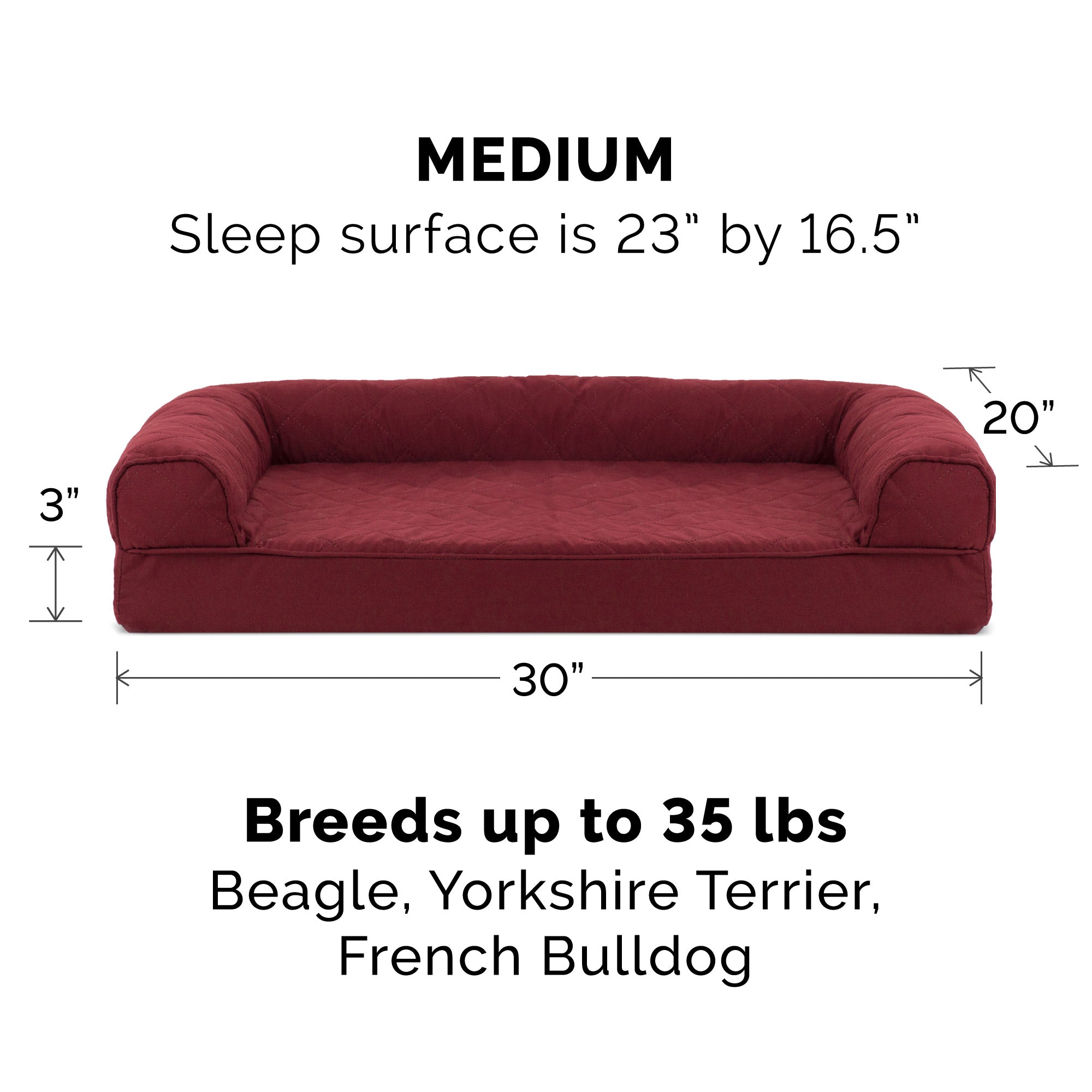 FurHaven Pet Products | Memory Foam Quilted Couch Sofa-Style Pet Bed for Dogs and Cats， Wine Red， Medium