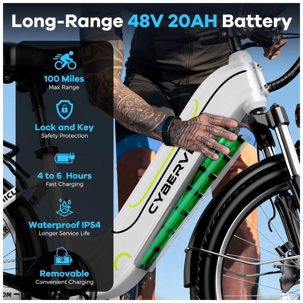 Bicicleta Elétrica Cybervelo EK7 1000W, 128 km de autonomia, suspensão ajustável, tela LCD, 26