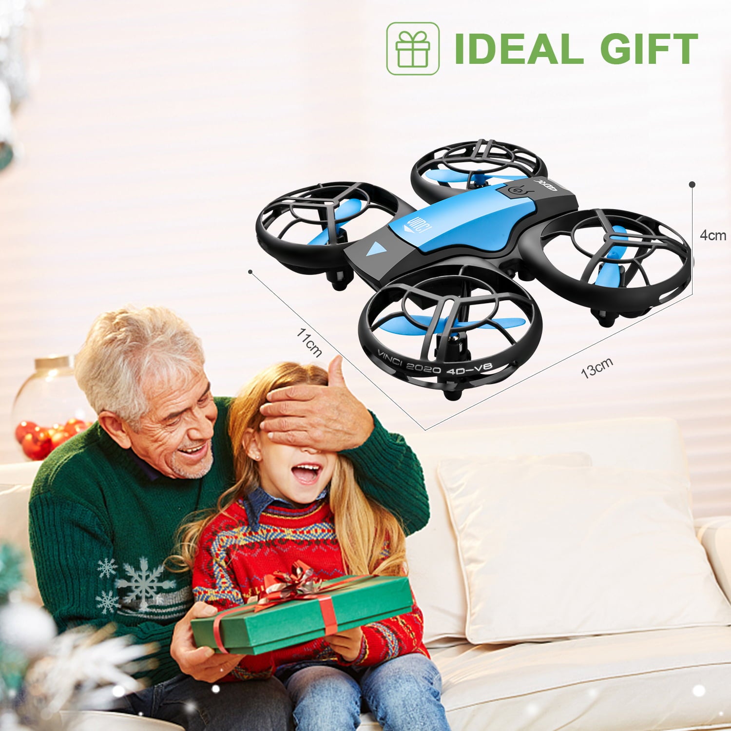4DRC V8 Mini Drone， Suitable for Children and Beginners， 3 Batteries and Storage Bag， Height Hold， Headless Mode， 3D Flip and Auto Hover， Blue