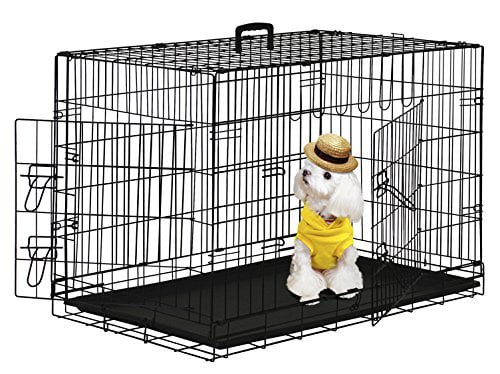 BestPet Dog Crates for Large Dogs Folding Mental with Double-Door，Divider Panel， Removable Tray and Handle (24