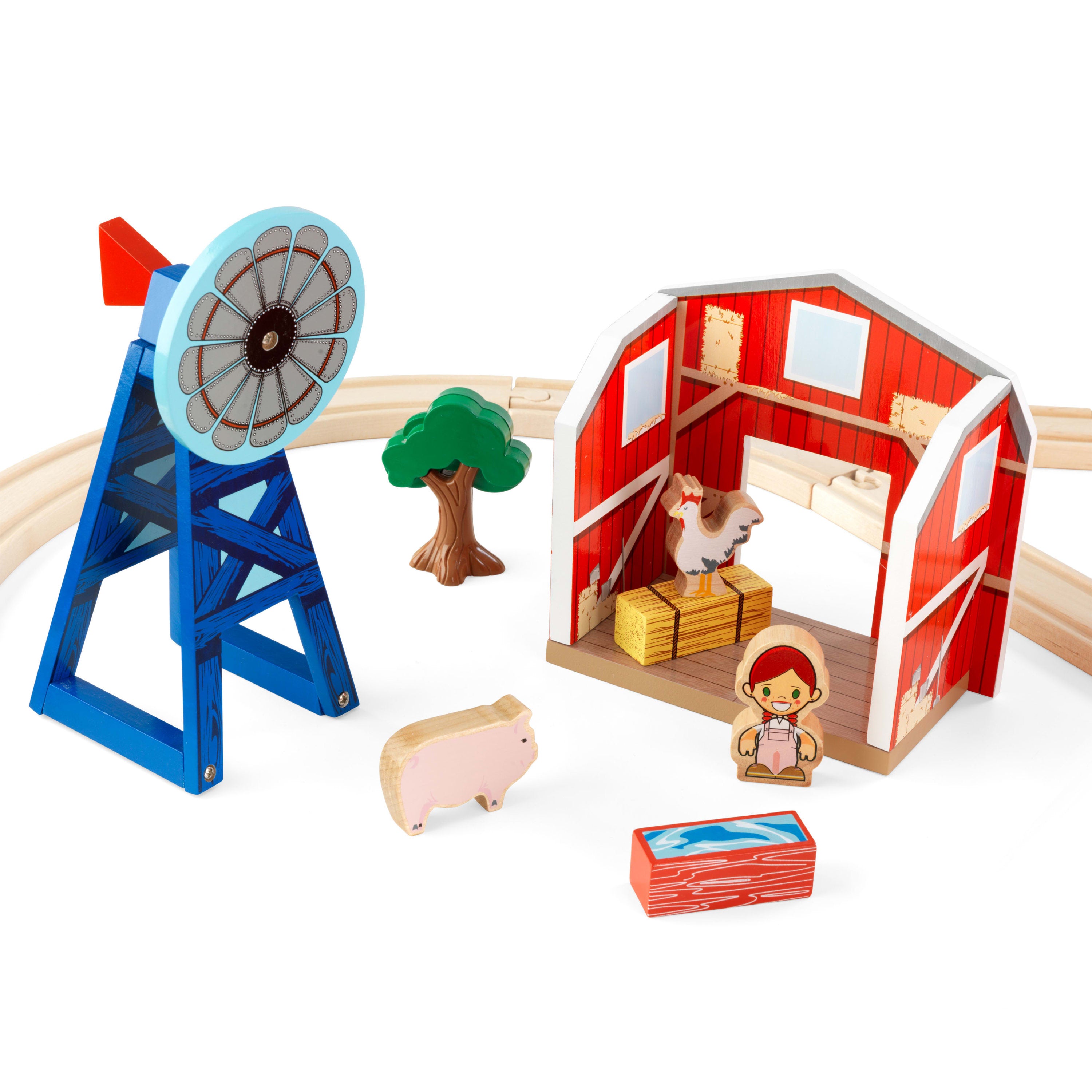 KidKraft Wooden Farm Train Set with 75 Pieces Included， Children's Toy Vehicle Playset