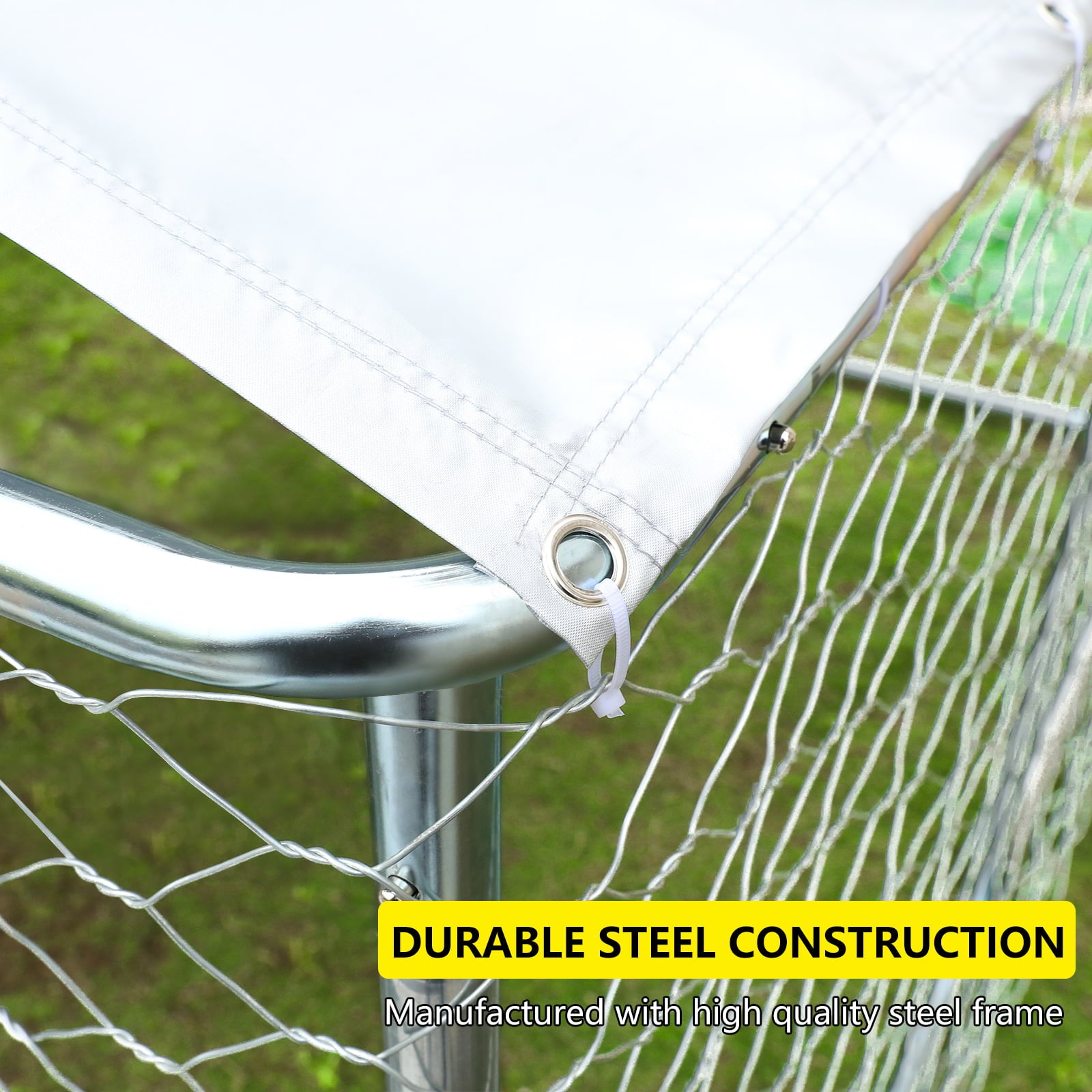 LVUYOYO Outdoor Dog Houses Dog Kennel with Water Resistant Cover Heavy Duty Dog Cage Pet Resort Steel Fence with Mesh Sidewalls Secure Lock