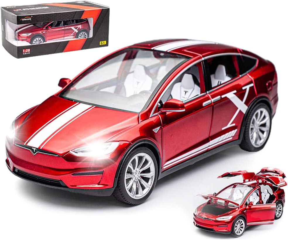Cocobaby 1:24 Scale Tesla Model X Alloy Car Model Diecast Toy Vehicles for Kids， Tesla car Model，Pull Back Alloy Car with Lights and Music，Children's Birthday， car Model Collections.