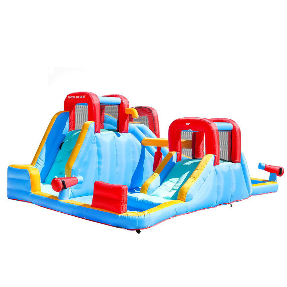 FBSPORT Inflatable Jumper Bounce House Plus Heavy Duty Blower，Slide Bouncer with 750W Air Blower， Jumping Bouncy Castle with Slide Indoor Outdoor for Kids