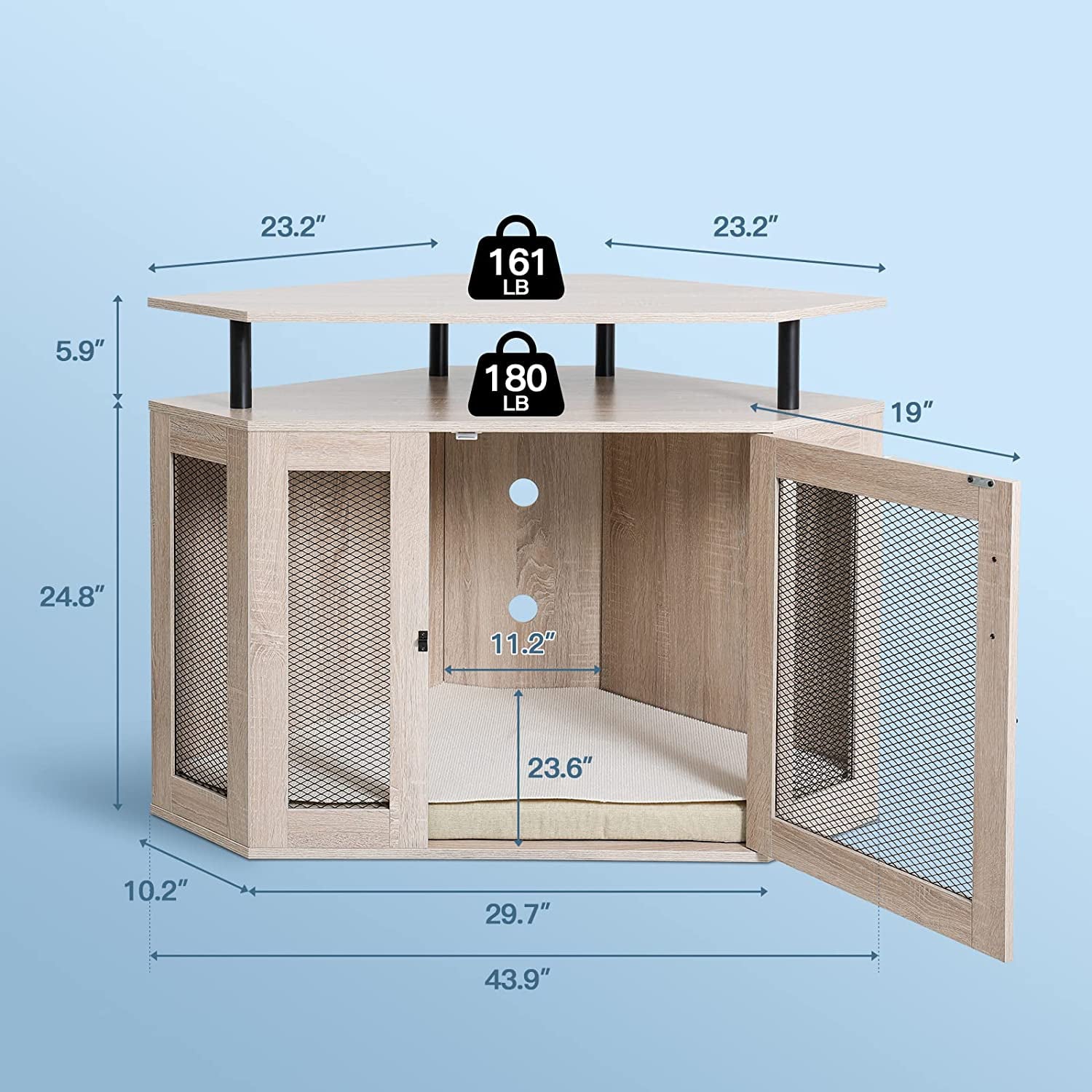 Kfvigoho Corner Dog Crate with Cushion， Dog House， Dog Crate Indoor Use， Modern Dog Kennel with Wooden and Wire Mesh， Large Pet House with Multiple Function Perfect for Limited Room， Apartment