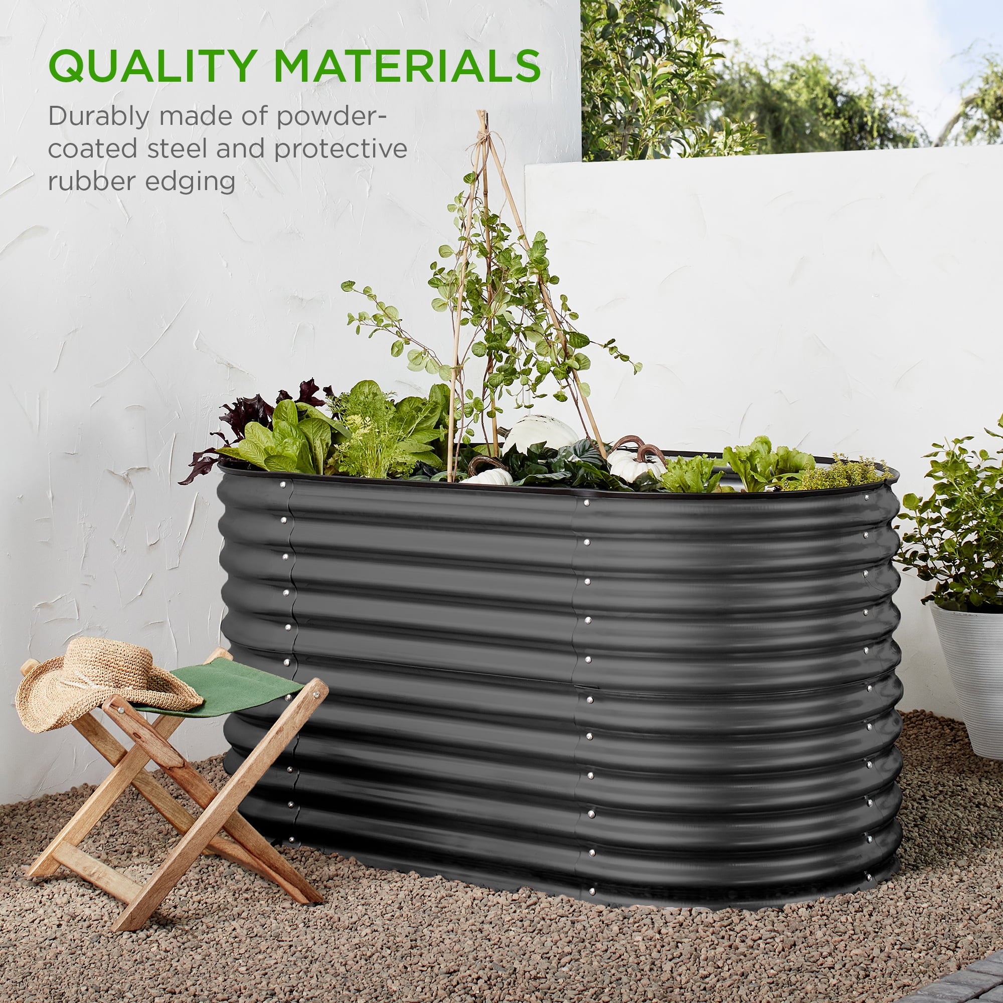Best Choice Products 63in Oval Metal Raised Garden Bed, Customizable Outdoor Planter for Gardening, Plants - Dark Gray