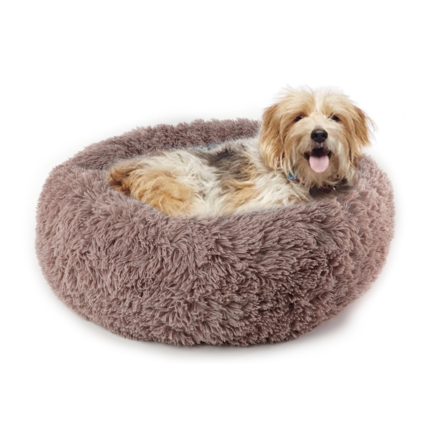 Precious Tails Dog Cat Super Lux Shaggy Fur Donut Bolster Pet Bed - Small
