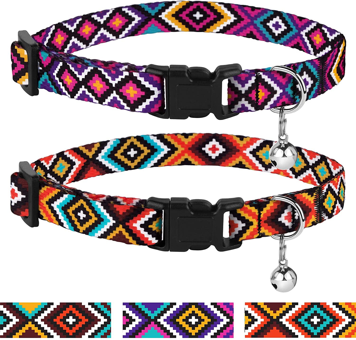 Aztec Cat Collar Breakaway Pack of 2 PCS Nylon Tribal Pattern Geometric Pet Kitten Collars for Cats