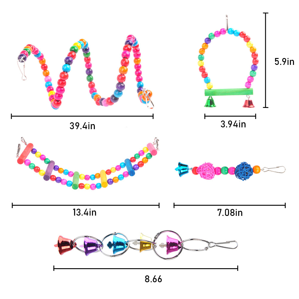 10 Pcs Parrot Bird Toys， Chew Toy for Parakeet Bird Cage Accessories Hanging Swing Bell Toy Sets
