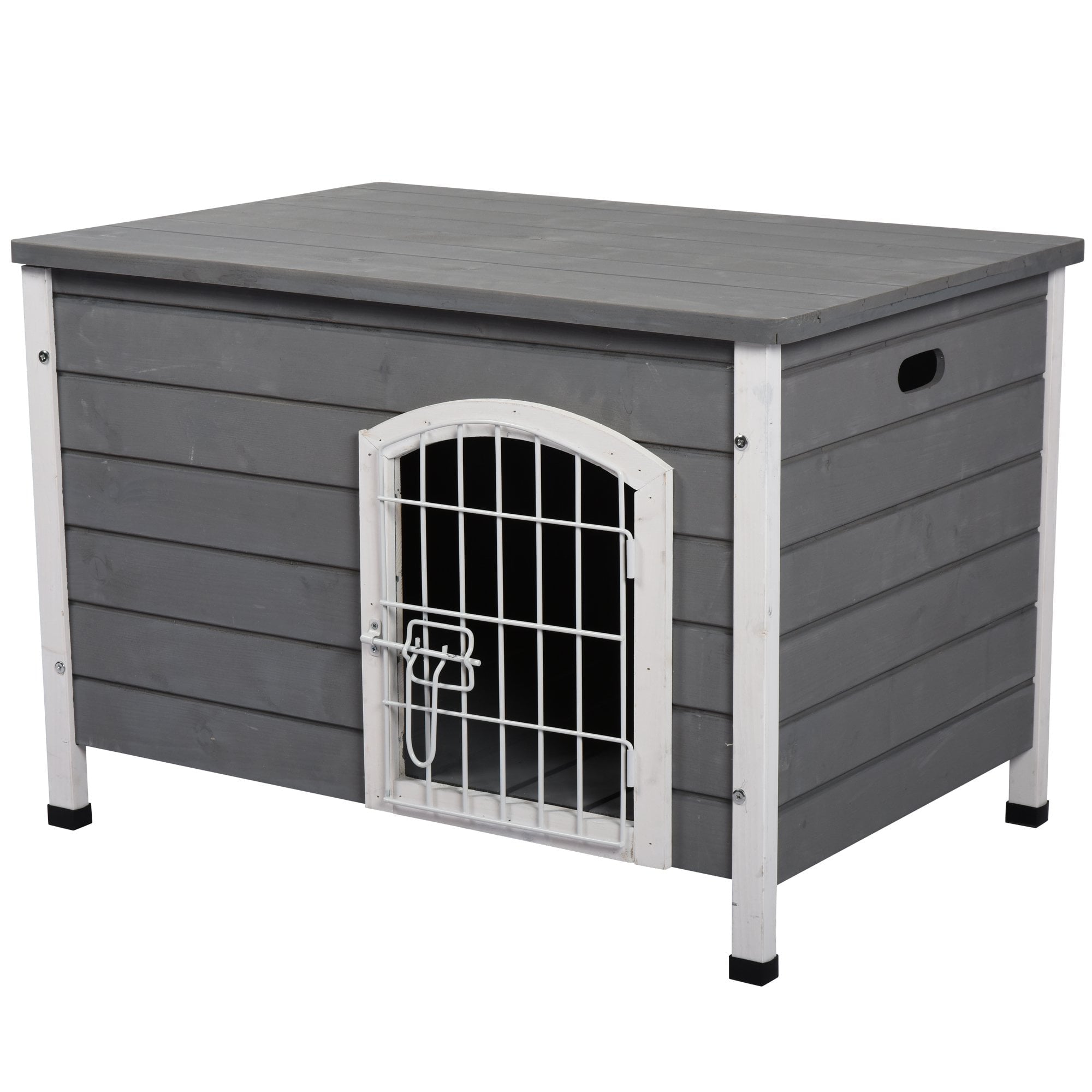 21'' Wooden Decorative Dog Cage Kennel Wire Door with Lock Small Animal House with Openable Removable Bottom - Gray