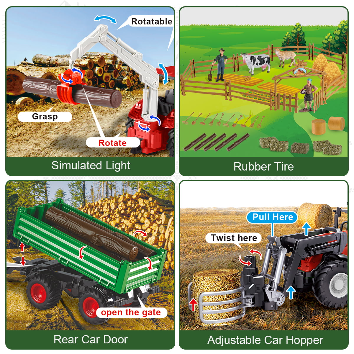 Fisca 4 in 1 Remote Control Farm Planter Tractor Set Toys with 4 Changeable Function Parts and DIY Ranch for Kids 3+