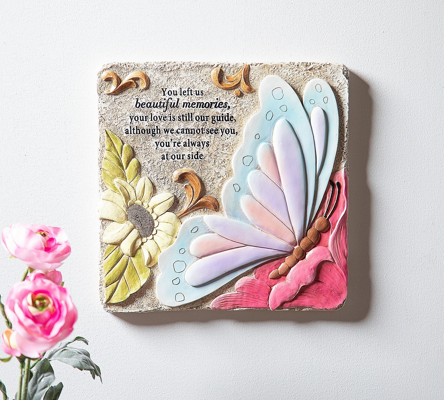 Evergreen 10" x 10" Beautiful Memories Memorial Stepping Stone, Indoor and Outdoor Decor for Home, Lawn and Garden