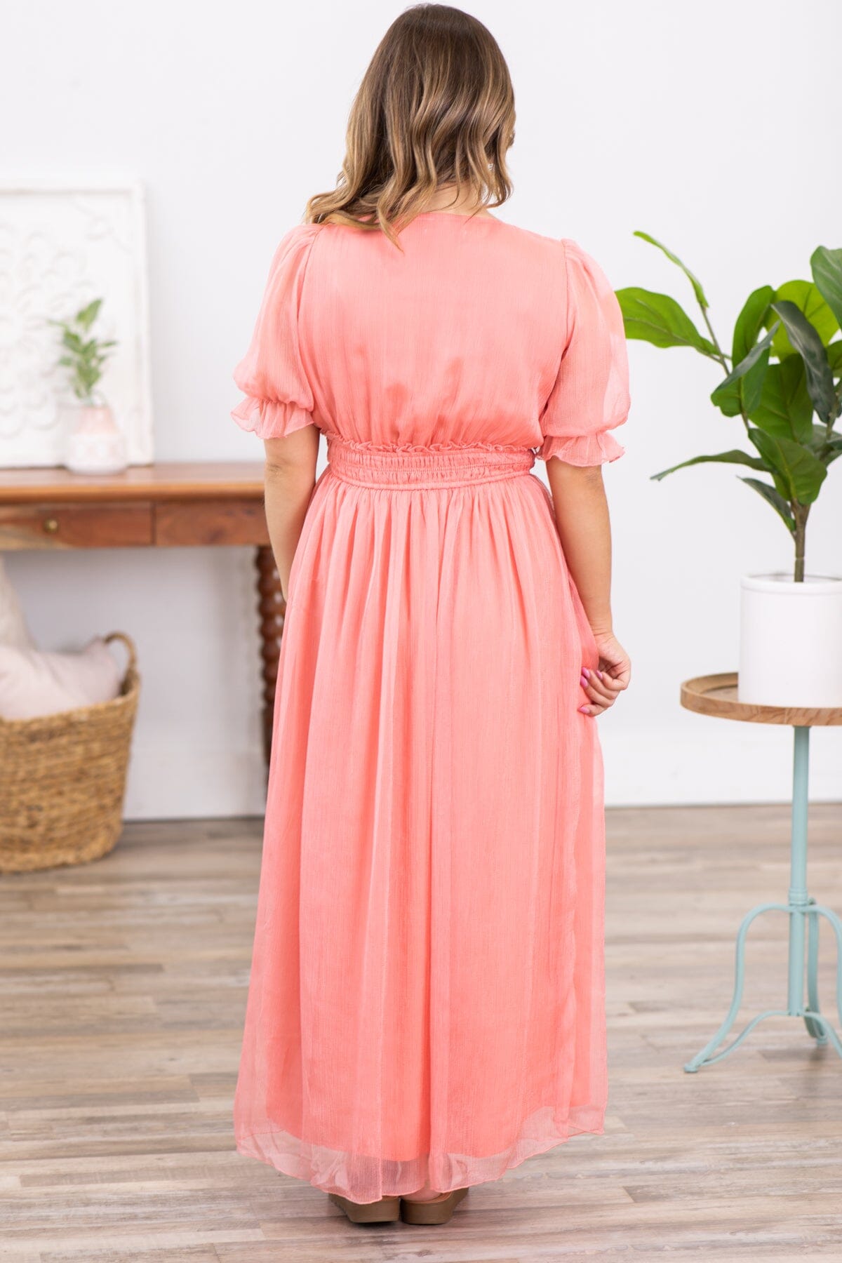 Coral Short Sleeve Maxi Dress