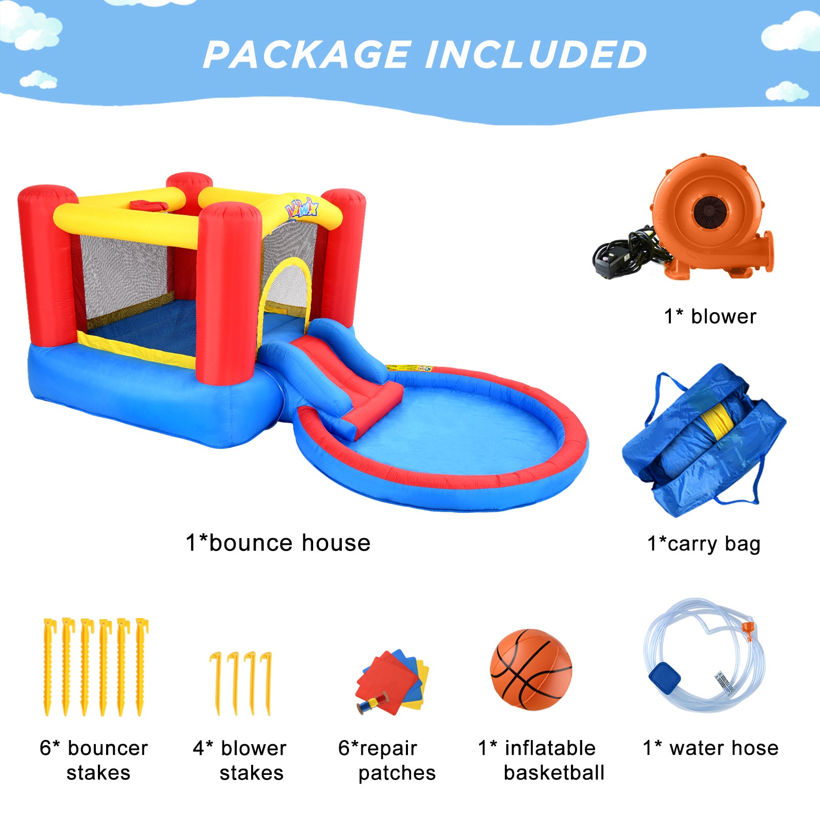 Valwix 13'5'' x 6'9'' x 5'4'' Inflatable Bounce House with 450W Blower for Kids 3-5 years
