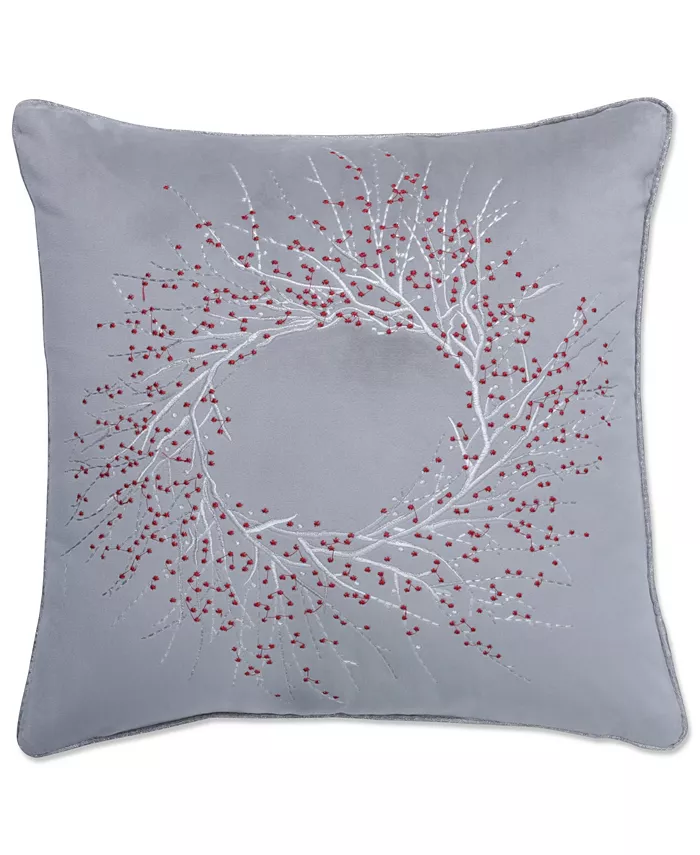 Pillow Perfect Velvet Christmas Wreath Decorative Pillow， 17