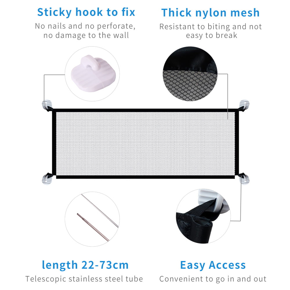 Dog Safety Gate Pet Mesh Fence Portable Folding Safety Gate Install Anywhere 110*72CM