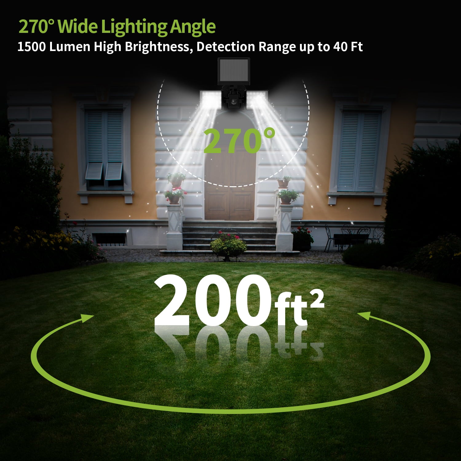 LED Solar Motion Sensor Light Outdoor， Solar Flood Lights with 2 Adjustable Light Panels， IP65 Waterproof Security Light