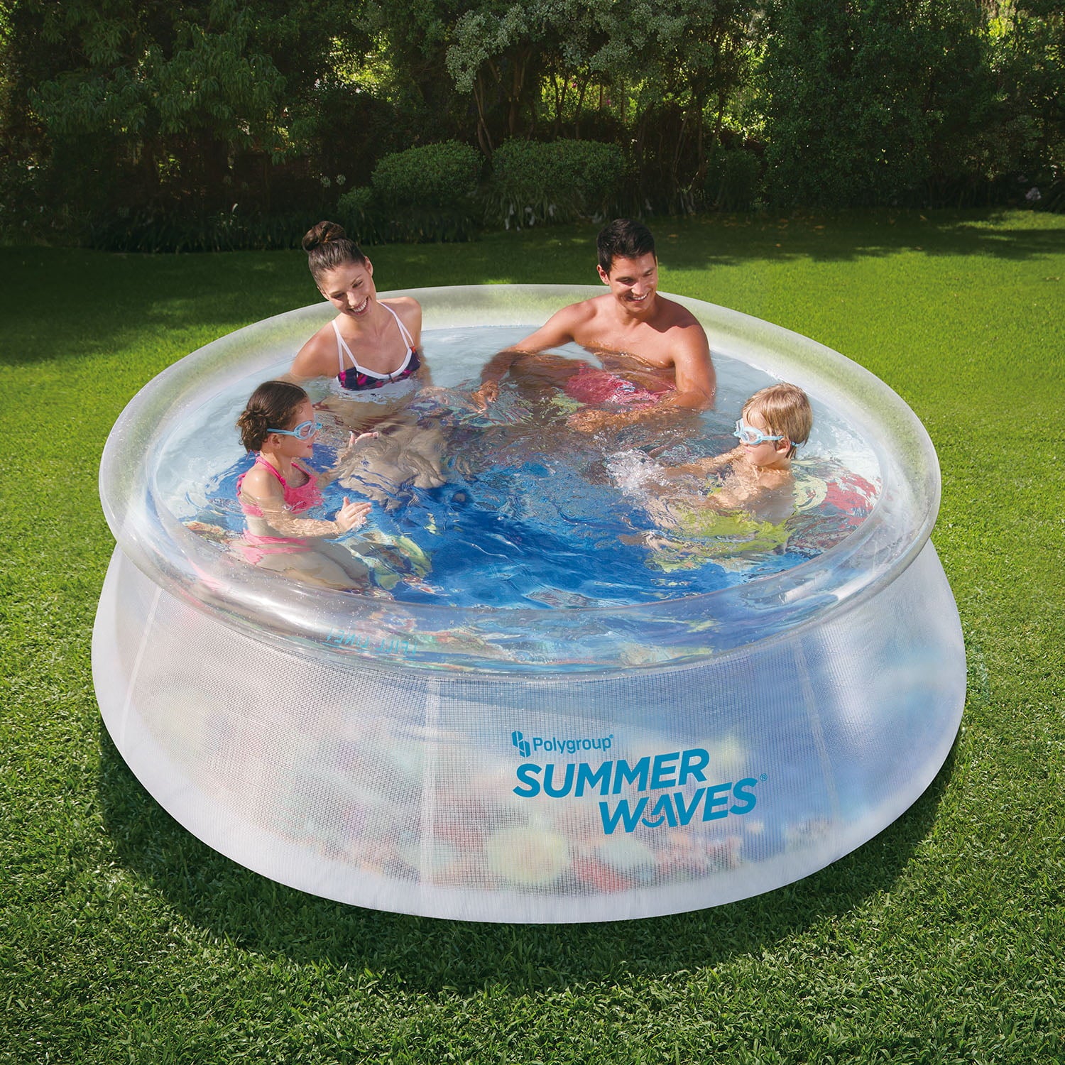Summer Waves 8 Foot Wide Transparent Quick Set Pool with 3D Graphics and Goggles