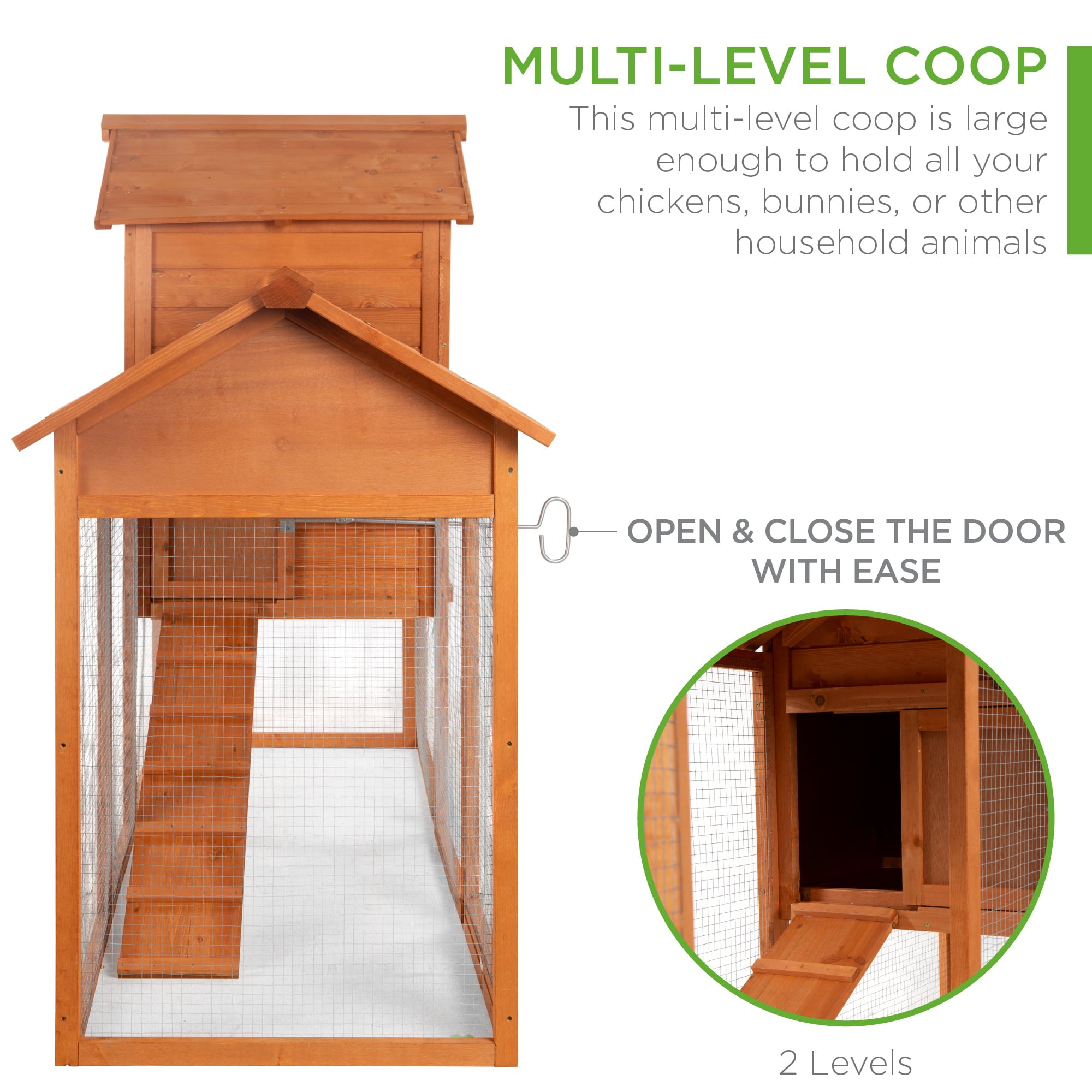 Best Choice Products 80in Wooden Chicken Coop Multi-Level Hen House， Poultry Cage w/ Wire Fence for 4 Birds， Farm