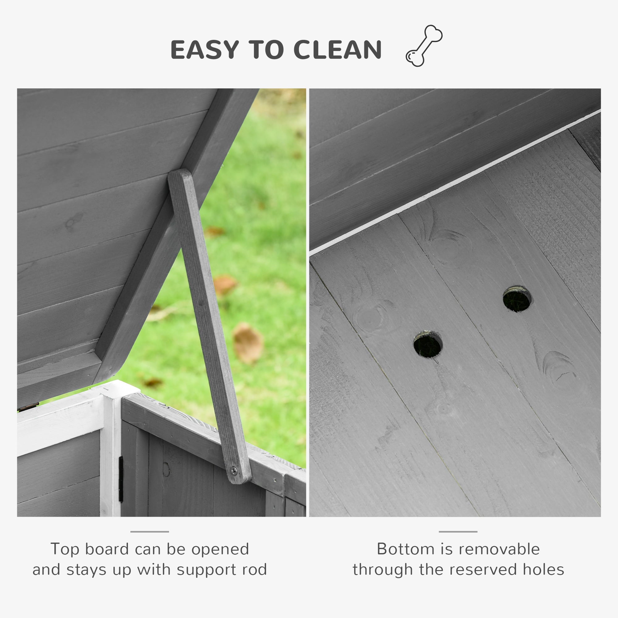 OWSOO Foldable Raised Wooden Dog House Indoor and Outdoor Dog Cage Kennel Cat House w/ Lockable Door Openable Roof Removable Bottom for Small and Medium Pets Grey