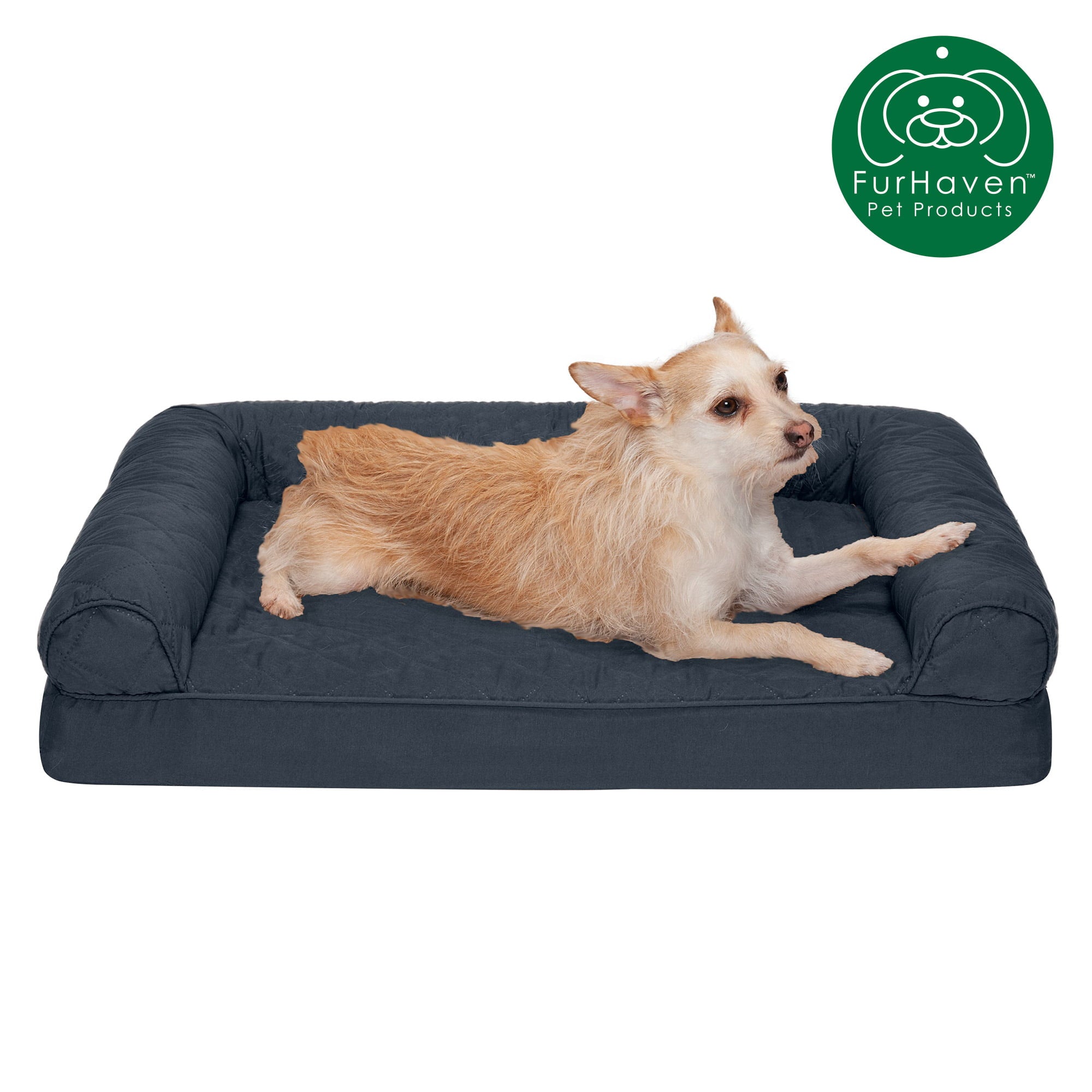 FurHaven | Orthopedic Quilted Sofa Pet Bed for Dogs and Cats， Iron Gray， Medium