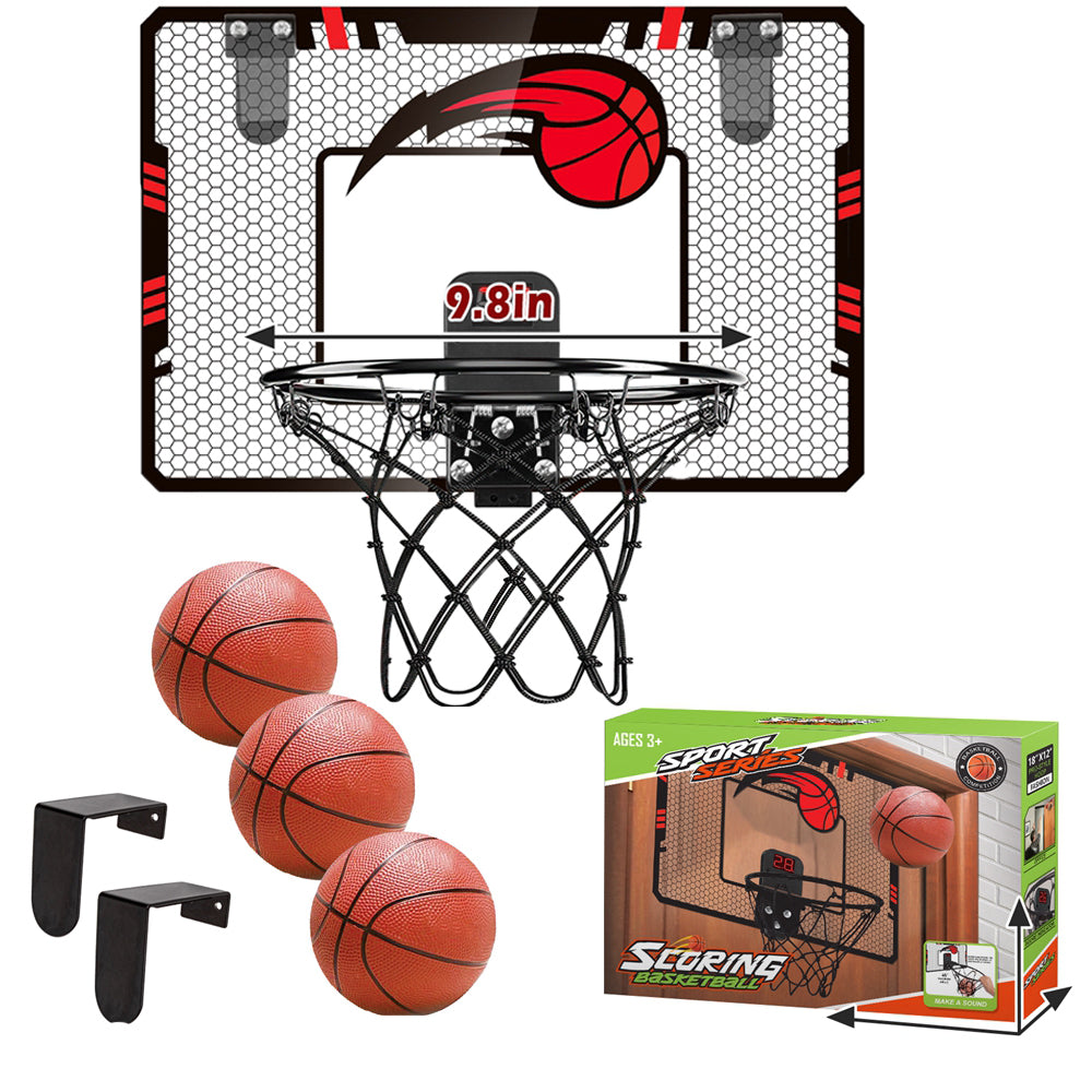 LAYADO Kids Mini Basketball Hoop Set Electronic Score Record and Sounds， Basketball Hoop over The Door with 3 Balls， Hand Pump basketball backboard Toy Gifts Indoor and Outdoor