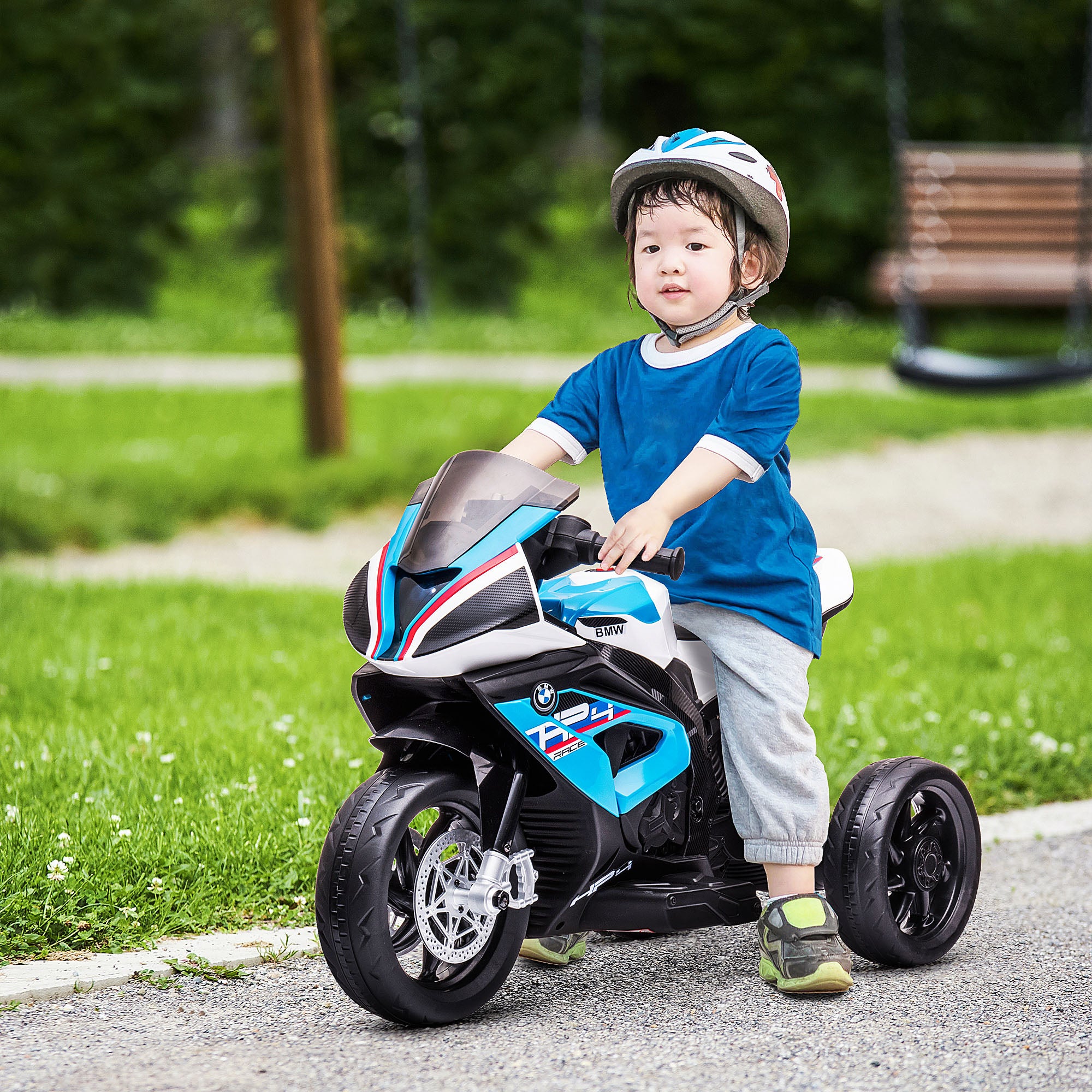 Aosom Licensed BMW HP4 Multi-Terrain Kids Motorcycle Ride-on Toy for Toddlers， Blue