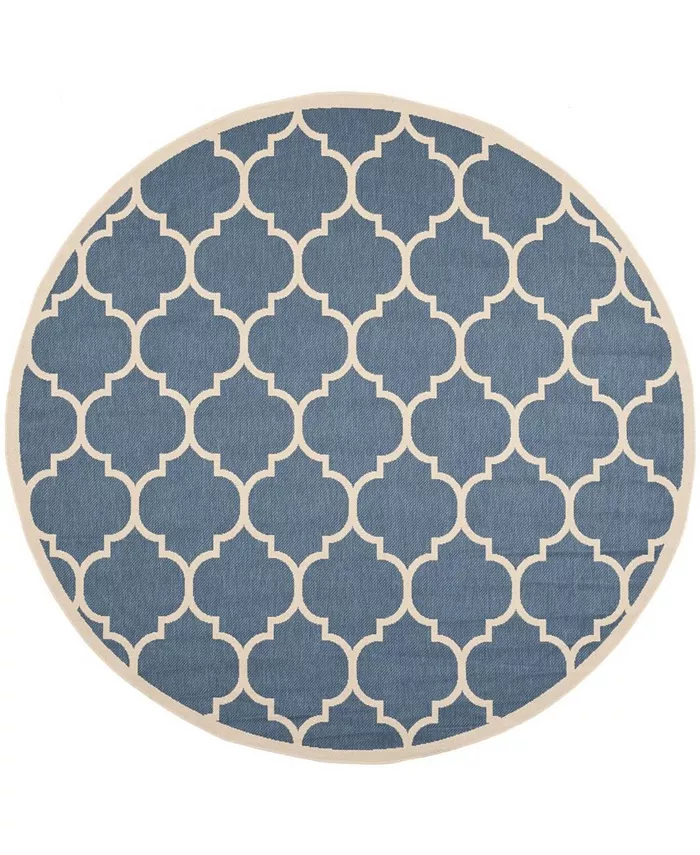 Safavieh Courtyard Blue and Beige 4' x 4' Round Outdoor Area Rug