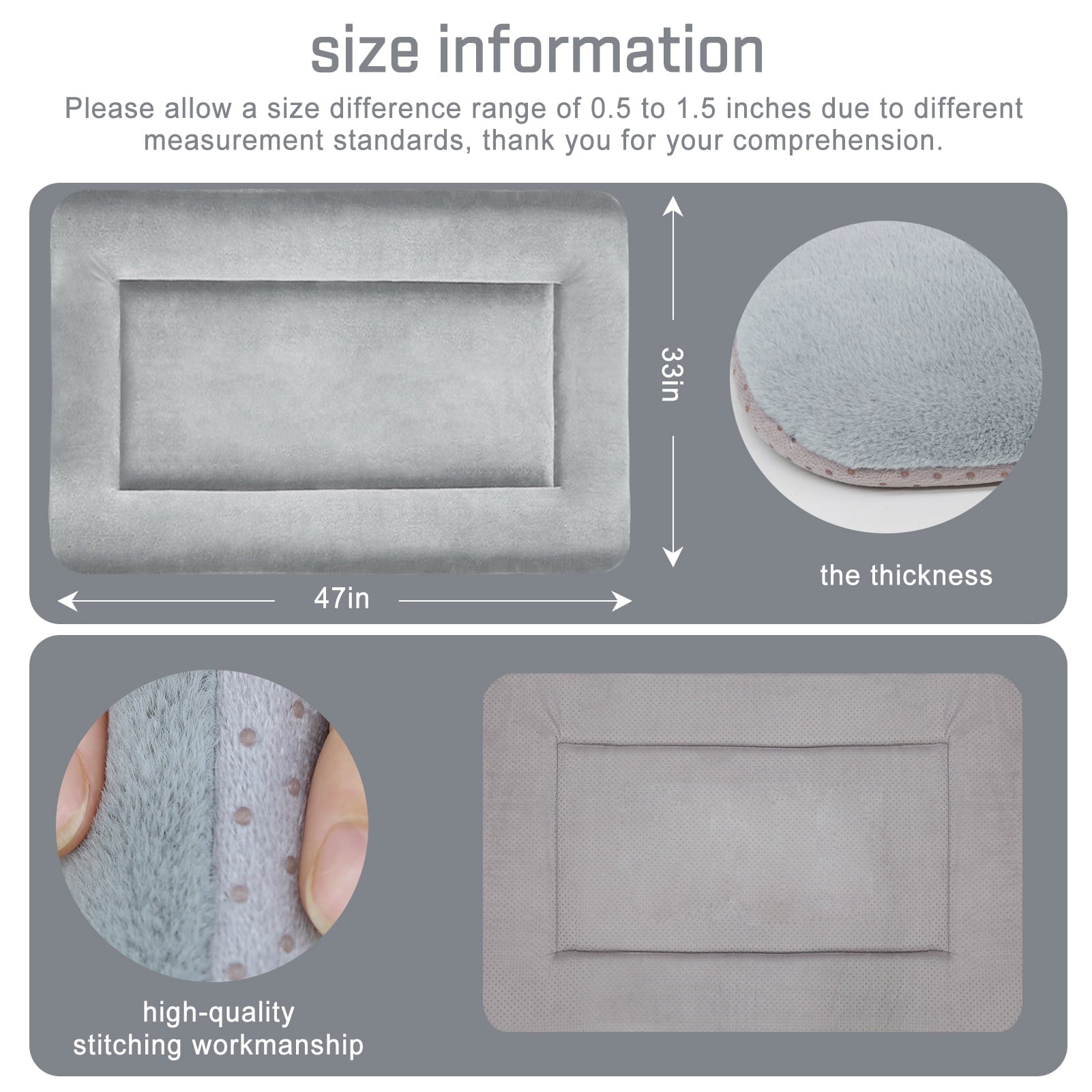 Hero Dog Large Dog Bed Crate Mat 47 in Washable Pet Beds Soft Dog Mattress Anti-Slip Kennel Mats (Gray)