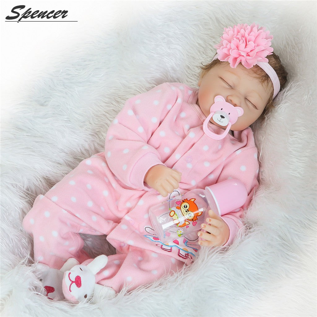 Spencer 22" 55cm Handmade Soft Silicone Vinyl Real Life Reborn Baby Girl Doll Pink Clothes Sleeping Newborn Toy