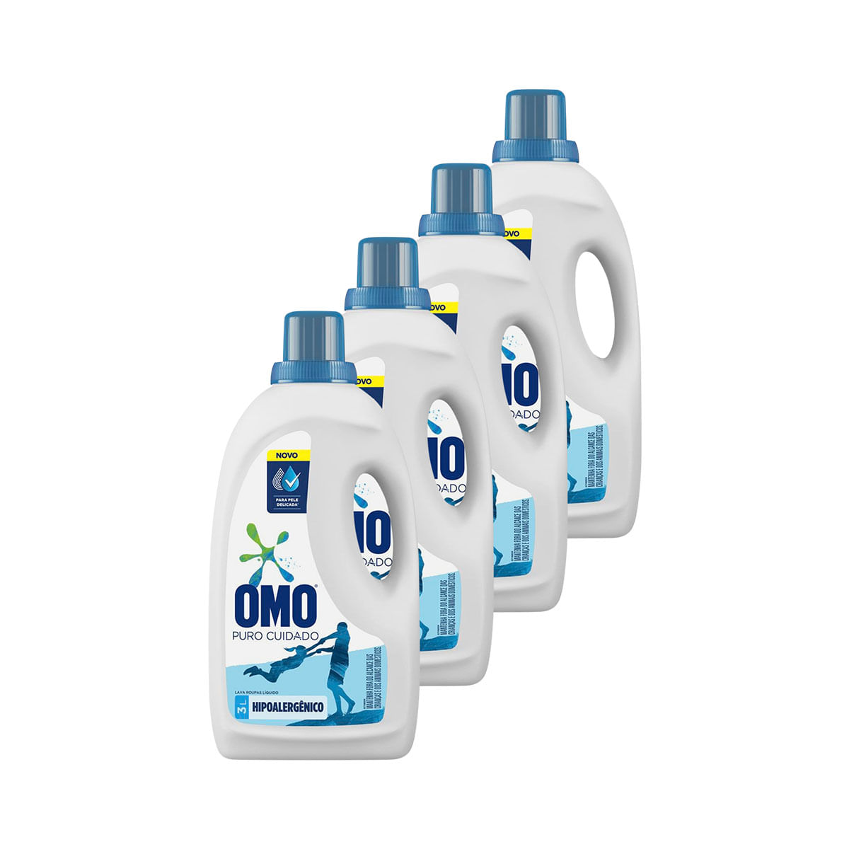 Kit com 4 Lava Roupa Omo Puro Cuidado 3 Litros