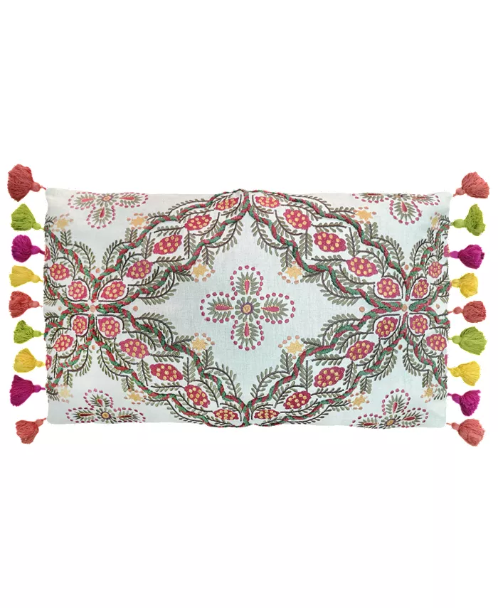 Mod Lifestyles Spice Collection Leaves Embroidery Multicolored Tassels Lumbar Pillow， 13