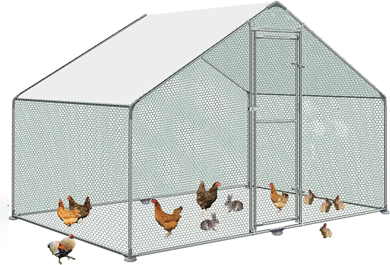 Large Chicken Coop Metal Chicken Runs for Yard， 10' Walk in Chicken Coop Cage Chicken Pen Poultry Cage with Waterproof and Anti-UV Cover Heavy Duty Rabbit Hutch Duck Cage for Outdoor， Backyard and Farm